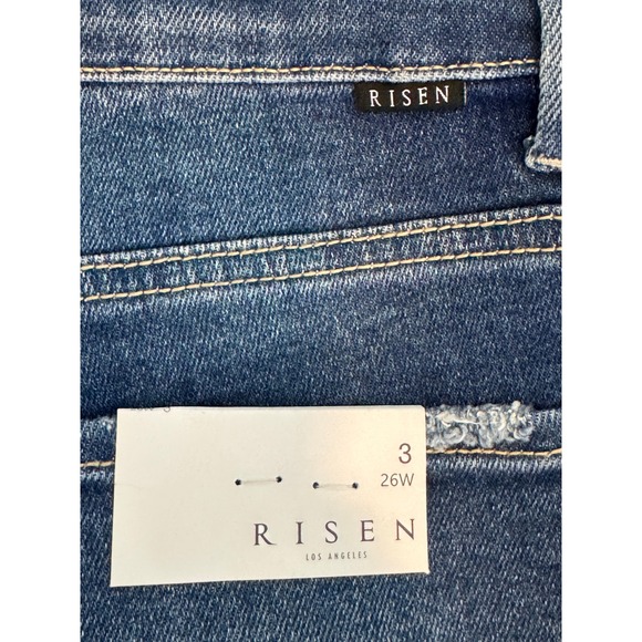 RISEN Jeans Women's Dark Wash Distressed Cropped Flare Denim Jeans Size 3 26W - Picture 5 of 10